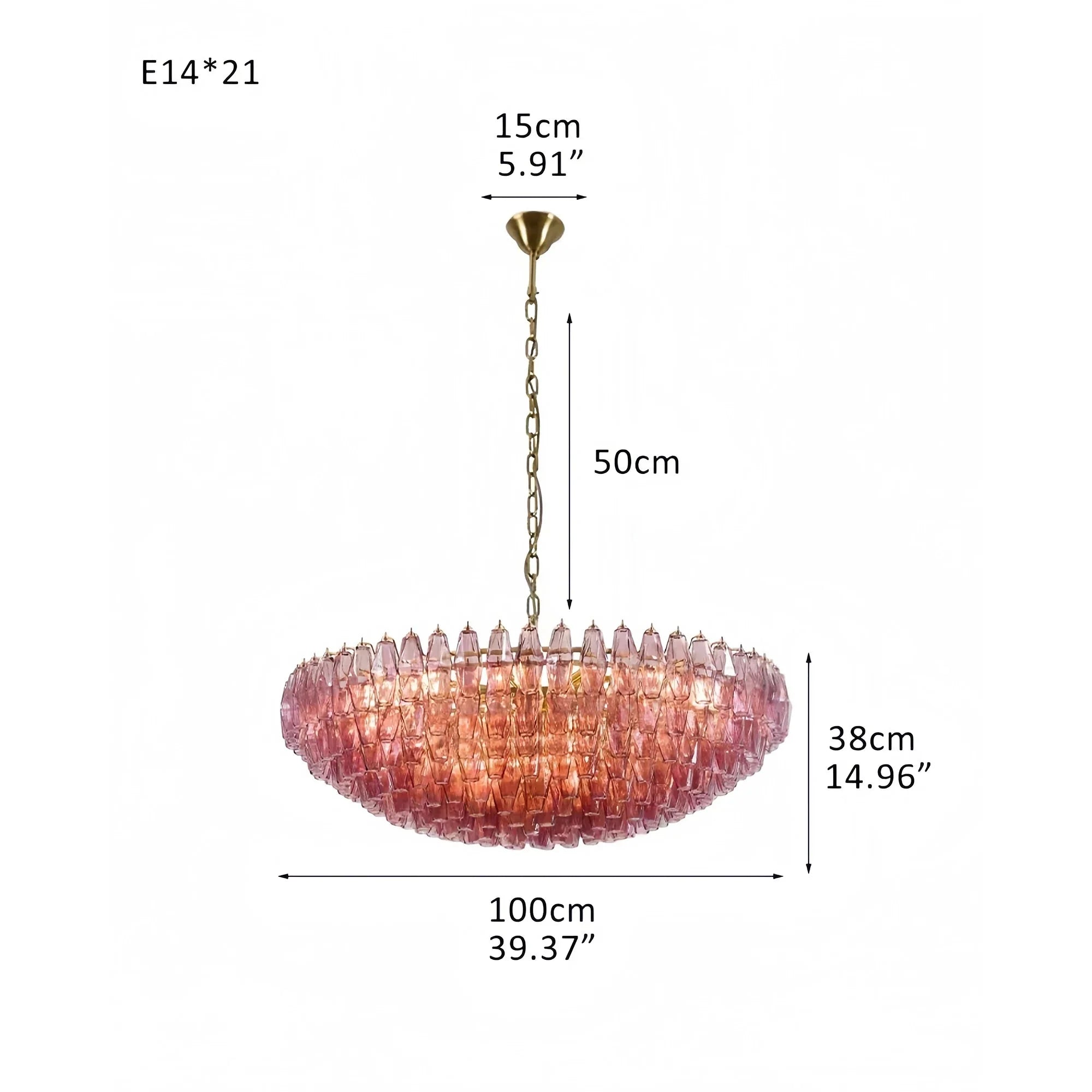 Hand Blown Tier Glass Large Murano Chandelier 24"31"40" - D60*H30CM/D23.62"*H11.81"Warm Light (3000K)PurpleJoyfuzzy