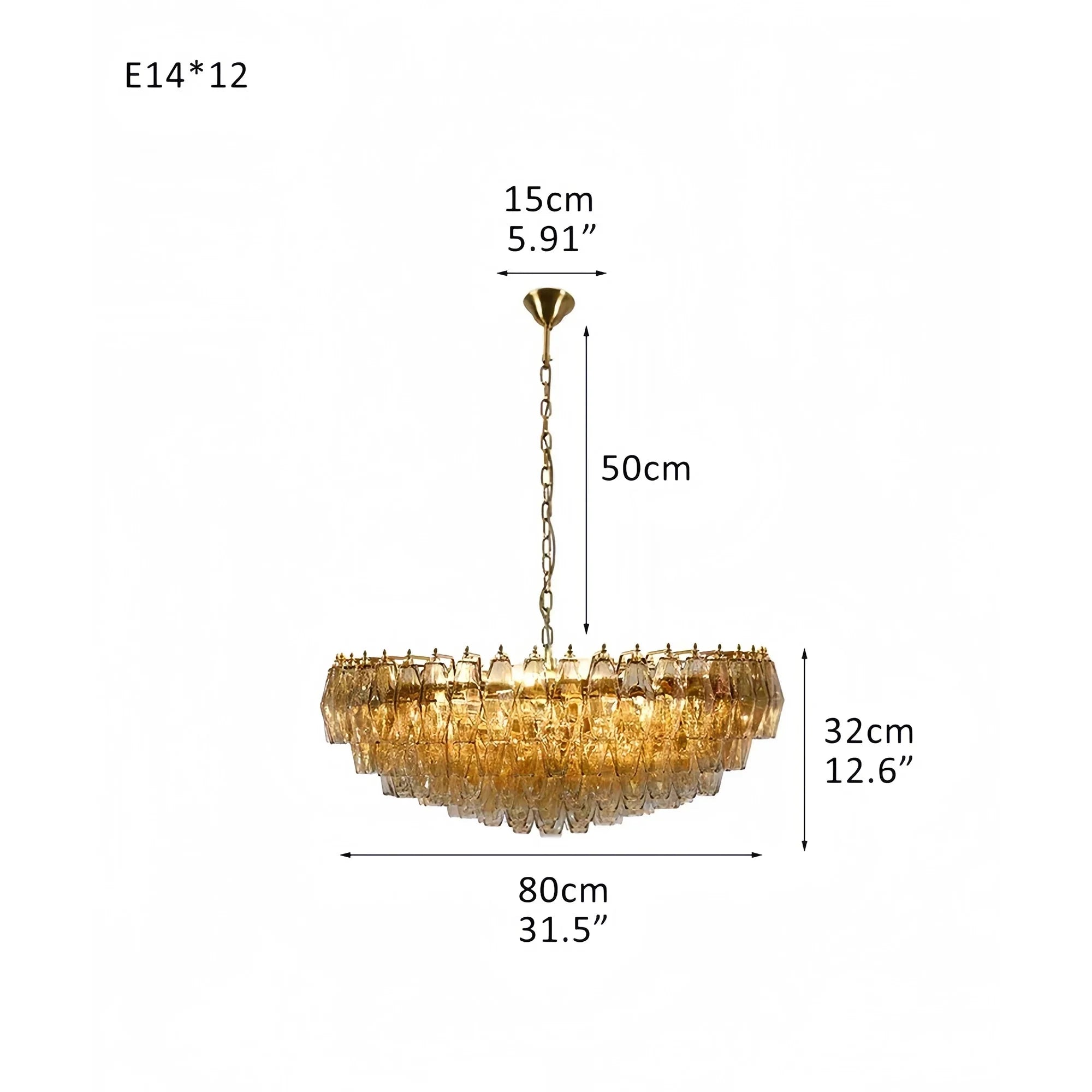 Hand Blown Tier Glass Large Murano Chandelier 24"31"40" - D60*H30CM/D23.62"*H11.81"Warm Light (3000K)PurpleJoyfuzzy