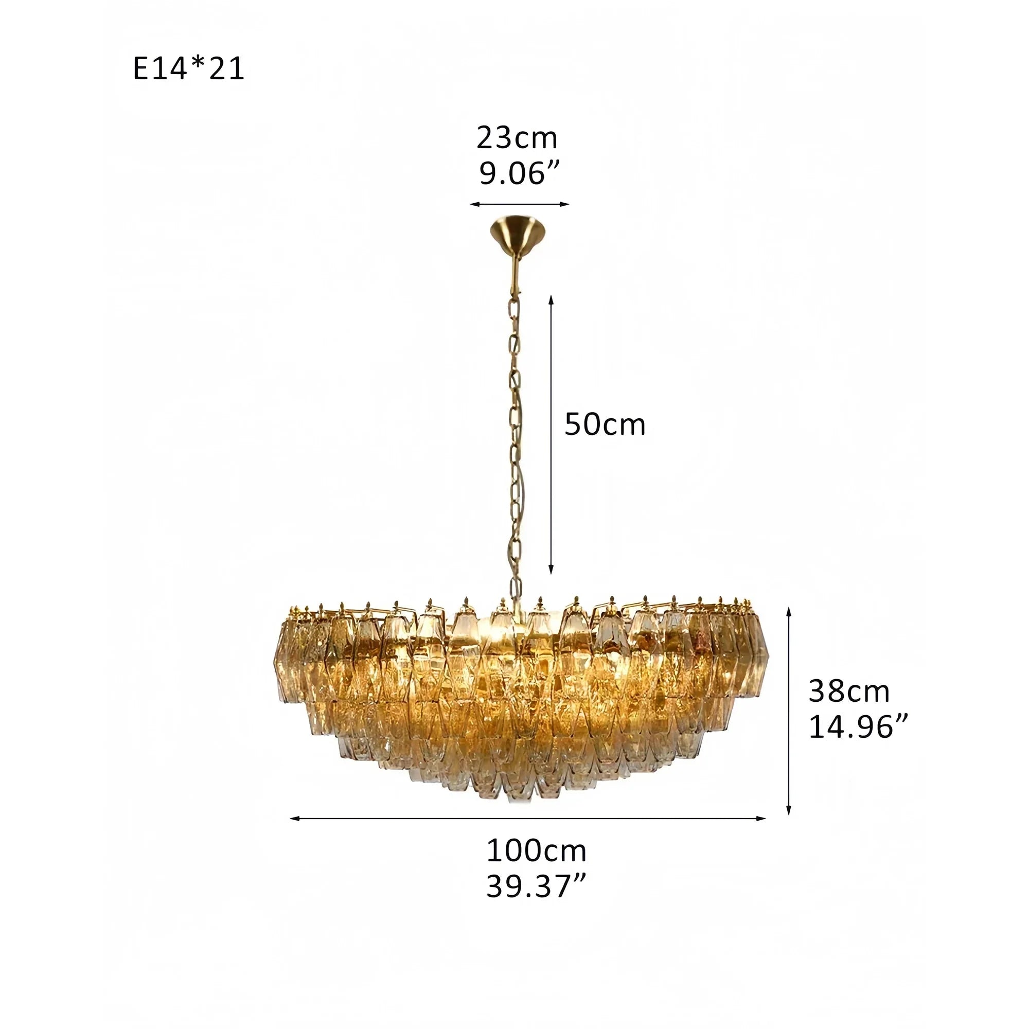 Hand Blown Tier Glass Large Murano Chandelier 24"31"40" - D60*H30CM/D23.62"*H11.81"Warm Light (3000K)PurpleJoyfuzzy