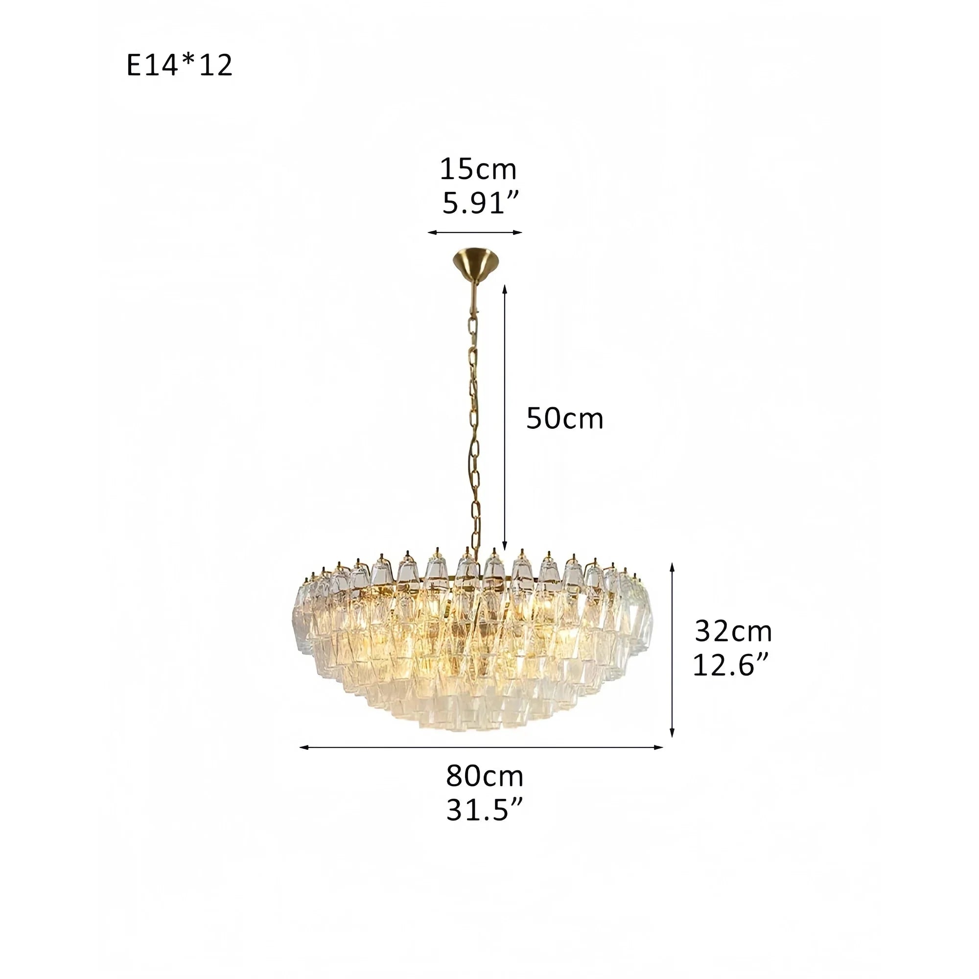 Hand Blown Tier Glass Large Murano Chandelier 24"31"40" - D60*H30CM/D23.62"*H11.81"Warm Light (3000K)PurpleJoyfuzzy