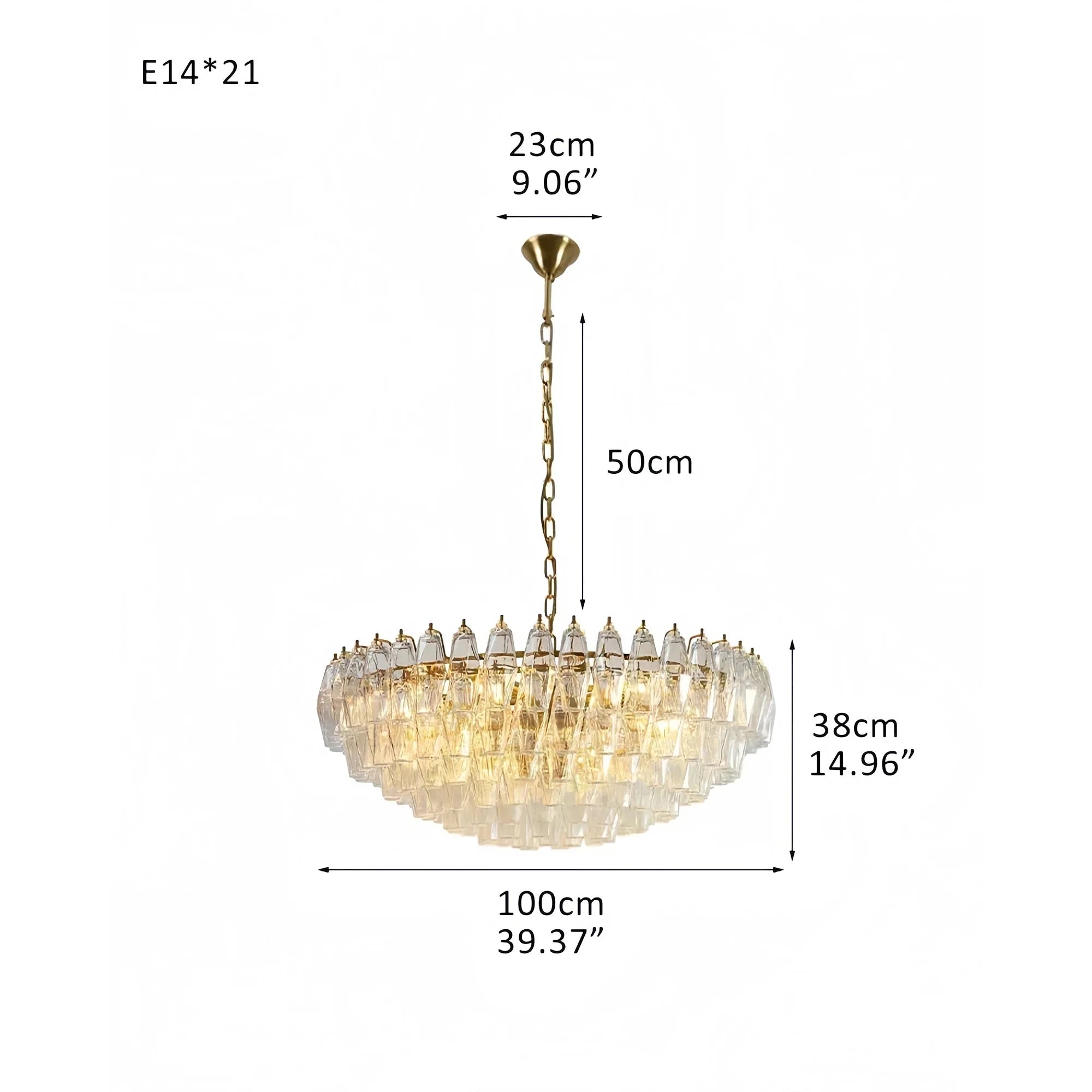 Hand Blown Tier Glass Large Murano Chandelier 24"31"40" - D60*H30CM/D23.62"*H11.81"Warm Light (3000K)PurpleJoyfuzzy