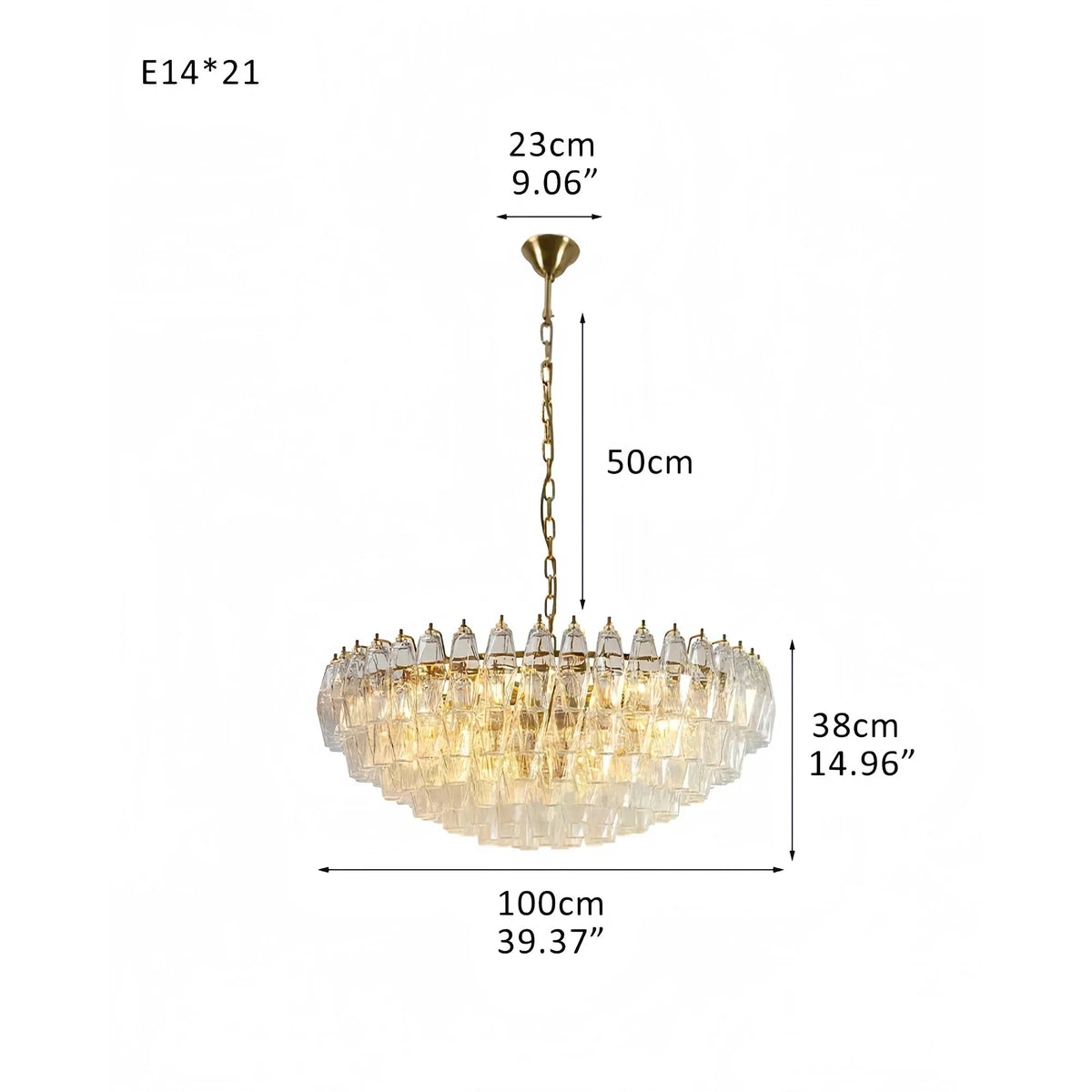 Hand Blown Tier Glass Large Murano Chandelier 24"31"40" - D60*H30CM/D23.62"*H11.81"Warm Light (3000K)PurpleJoyfuzzy