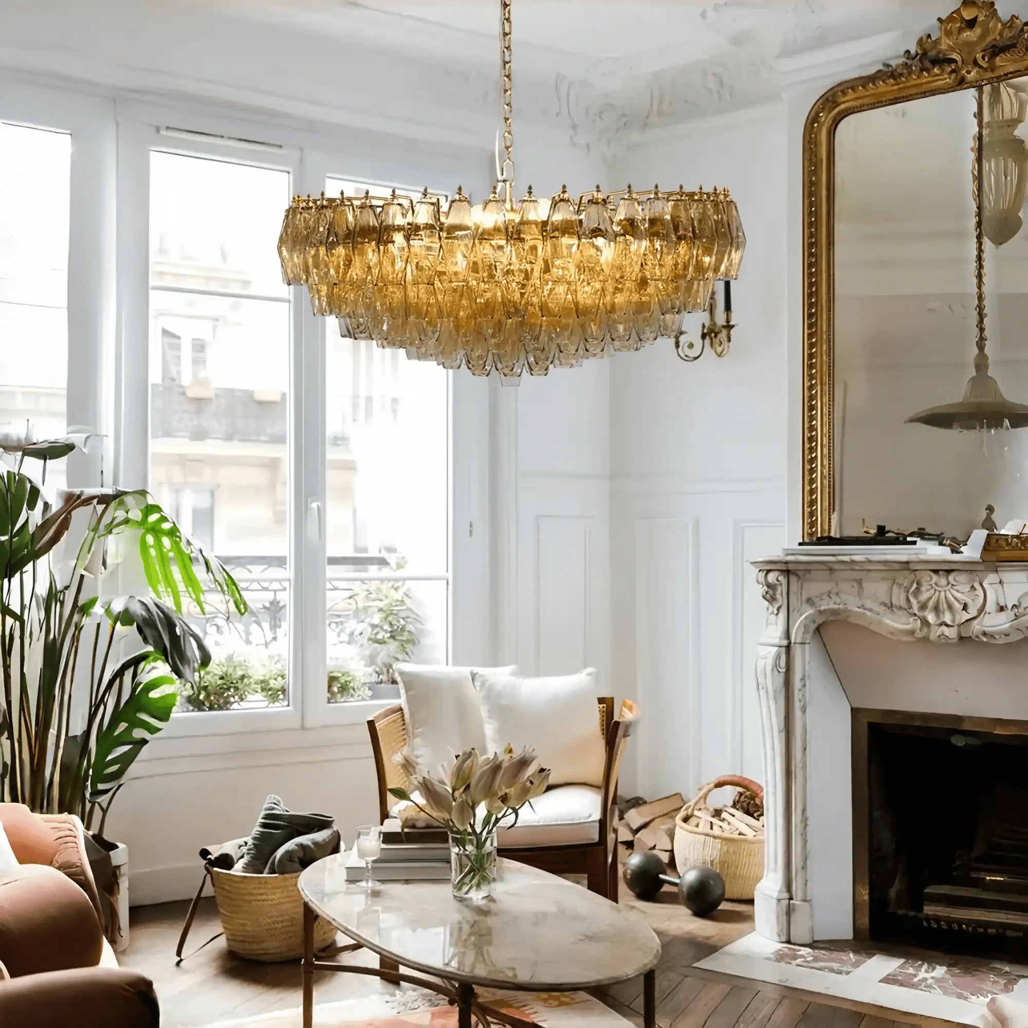 Hand Blown Tier Glass Large Murano Chandelier 24"31"40" - D60*H30CM/D23.62"*H11.81"Warm Light (3000K)ClearJoyfuzzy