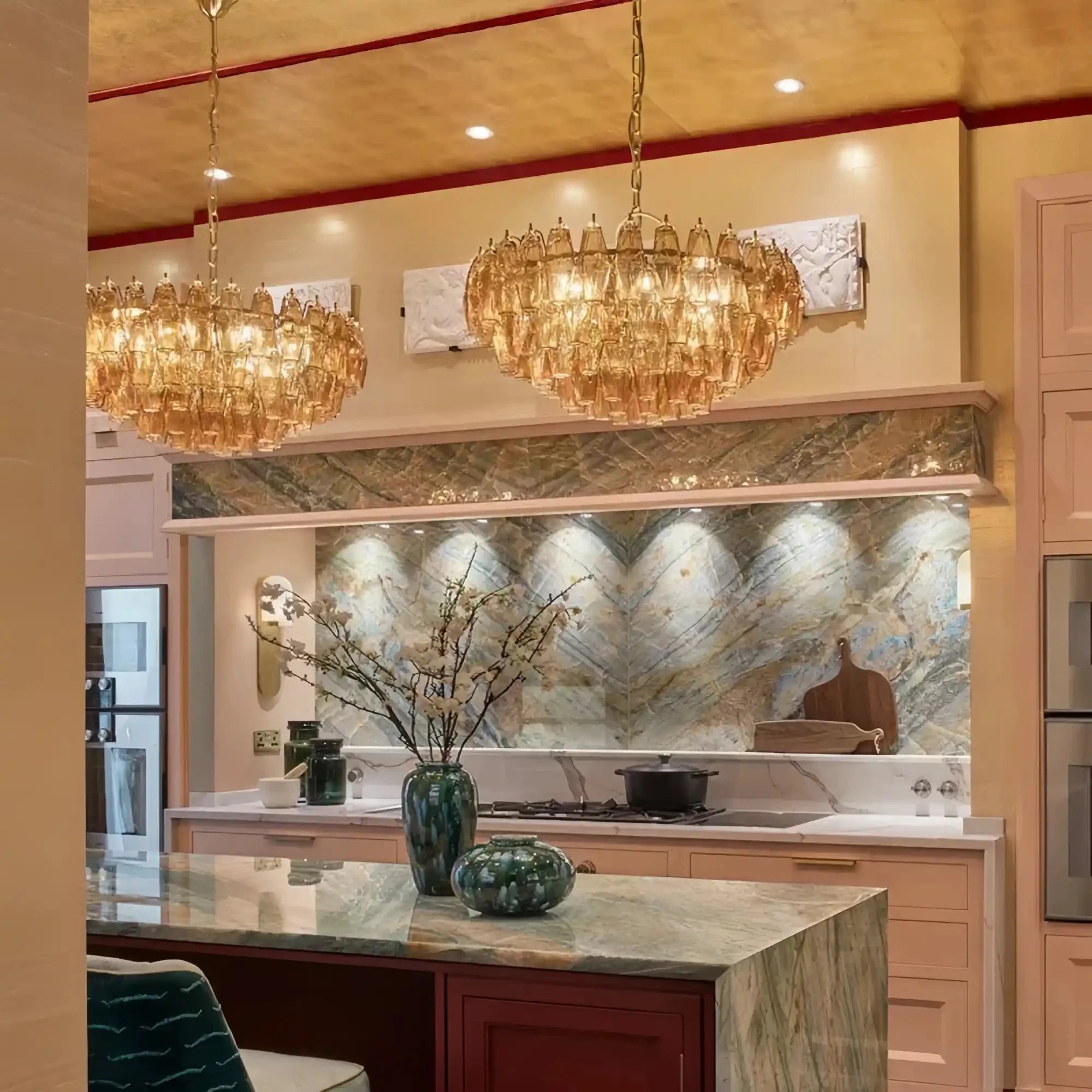 Hand Blown Tier Glass Large Murano Chandelier 24"31"40" - D60*H30CM/D23.62"*H11.81"Warm Light (3000K)AmberJoyfuzzy