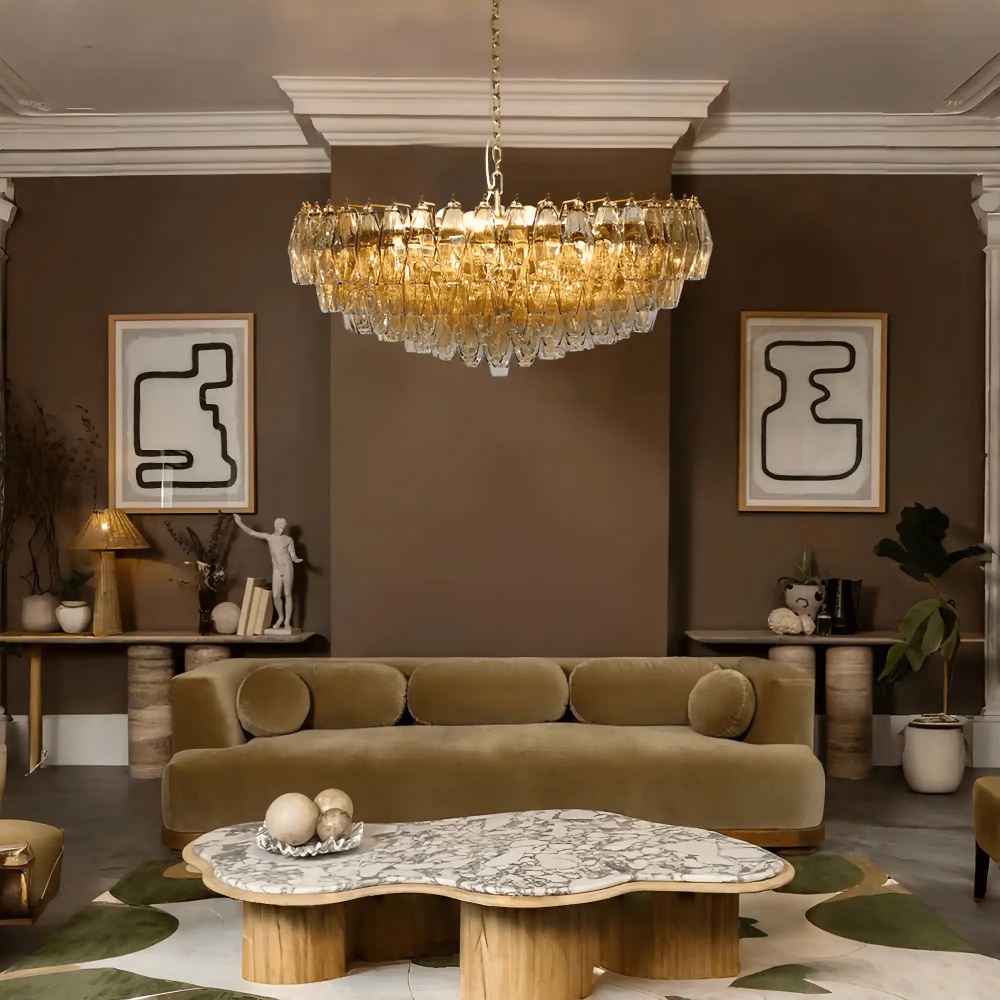 Hand Blown Tier Glass Large Murano Chandelier 24"31"40" - D60*H30CM/D23.62"*H11.81"Warm Light (3000K)AmberJoyfuzzy