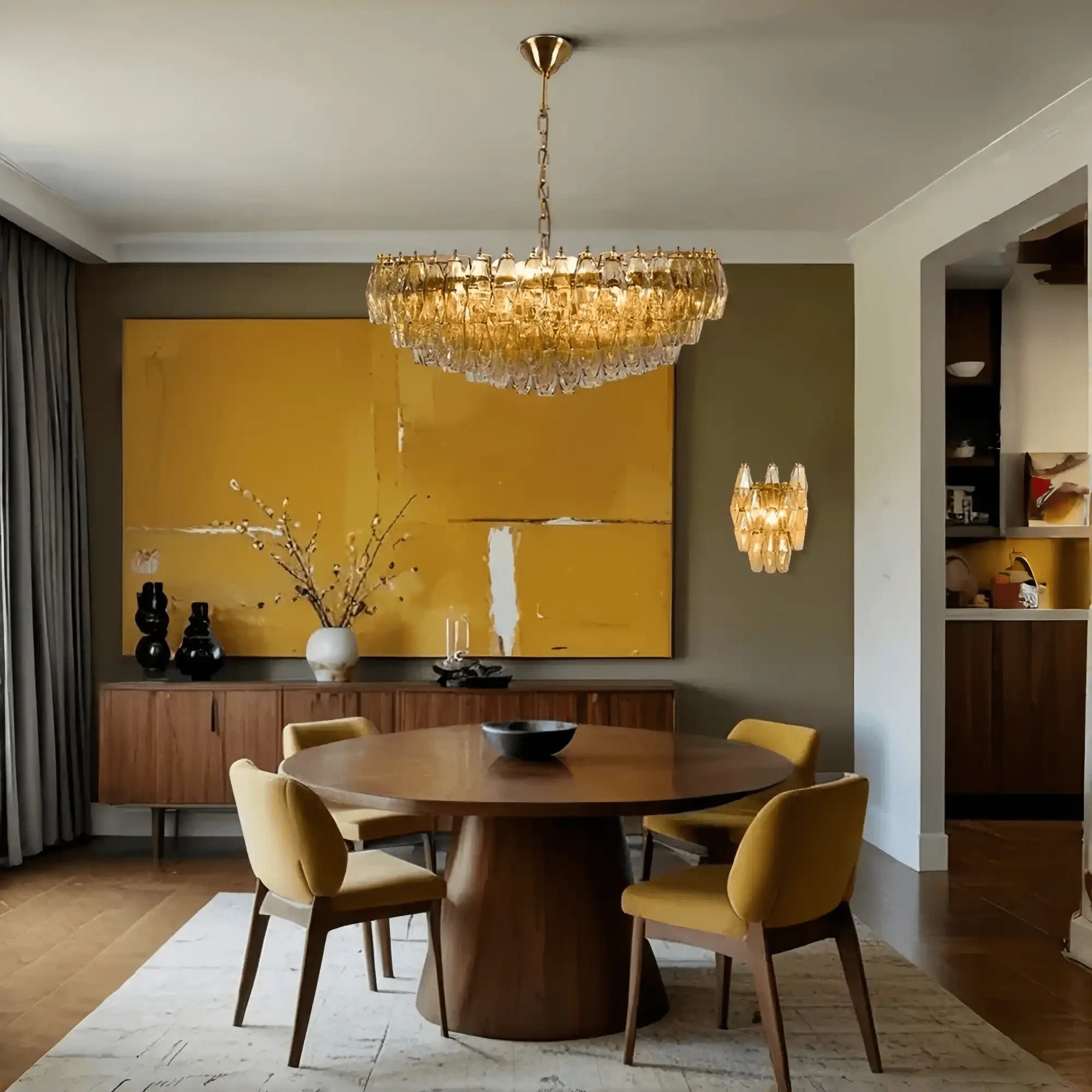 Hand Blown Tier Glass Large Murano Chandelier 24"31"40" - D60*H30CM/D23.62"*H11.81"Warm Light (3000K)AmberJoyfuzzy