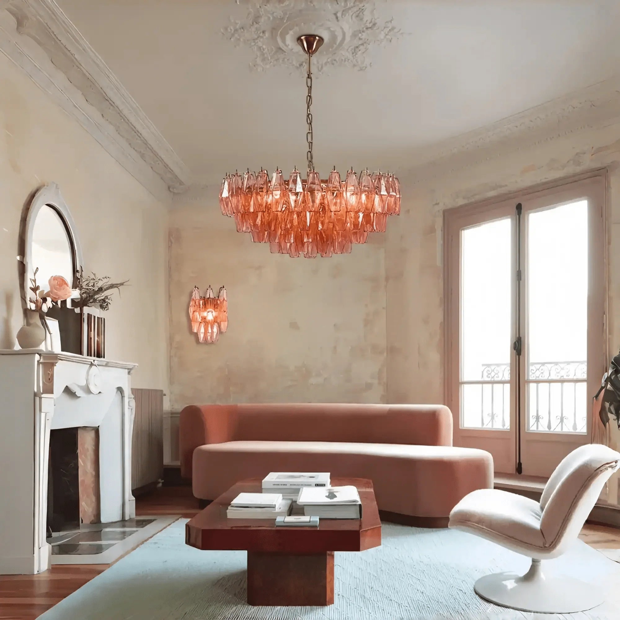 Hand Blown Tier Glass Large Murano Chandelier 24"31"40" - D60*H30CM/D23.62"*H11.81"Warm Light (3000K)PinkJoyfuzzy