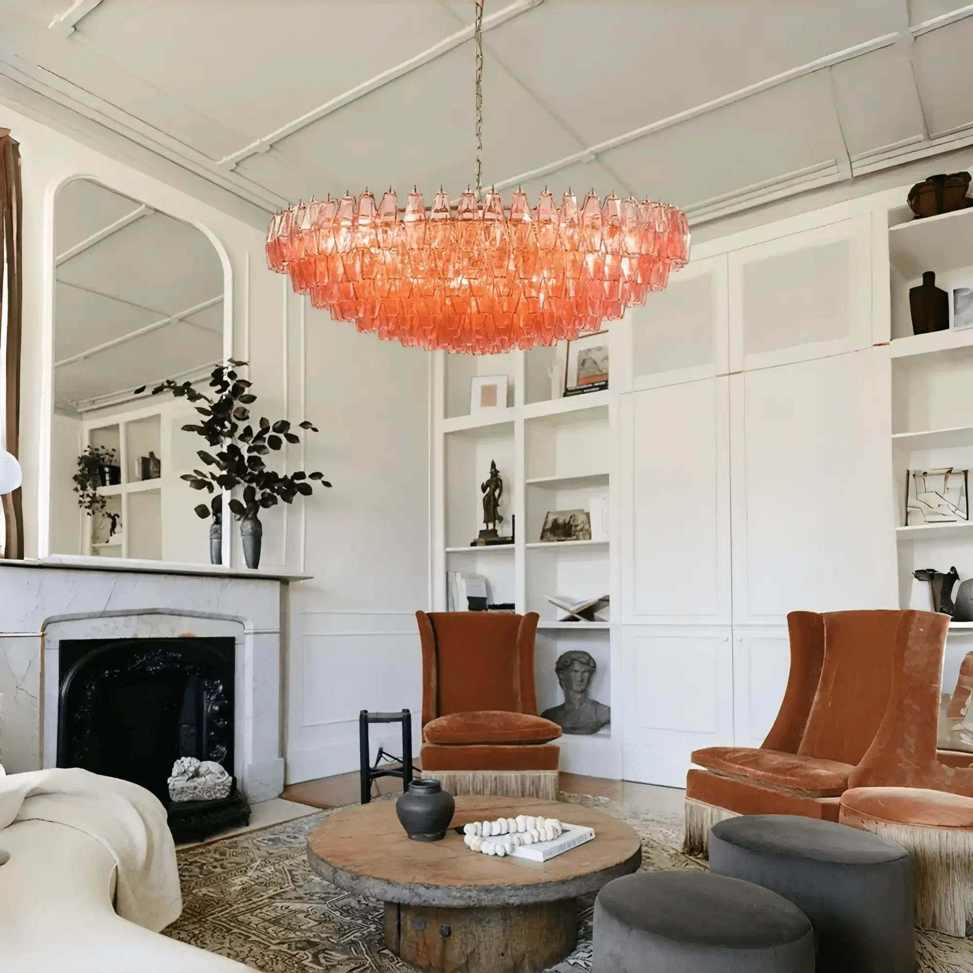 Hand Blown Tier Glass Large Murano Chandelier 24"31"40" - D60*H30CM/D23.62"*H11.81"Warm Light (3000K)PinkJoyfuzzy