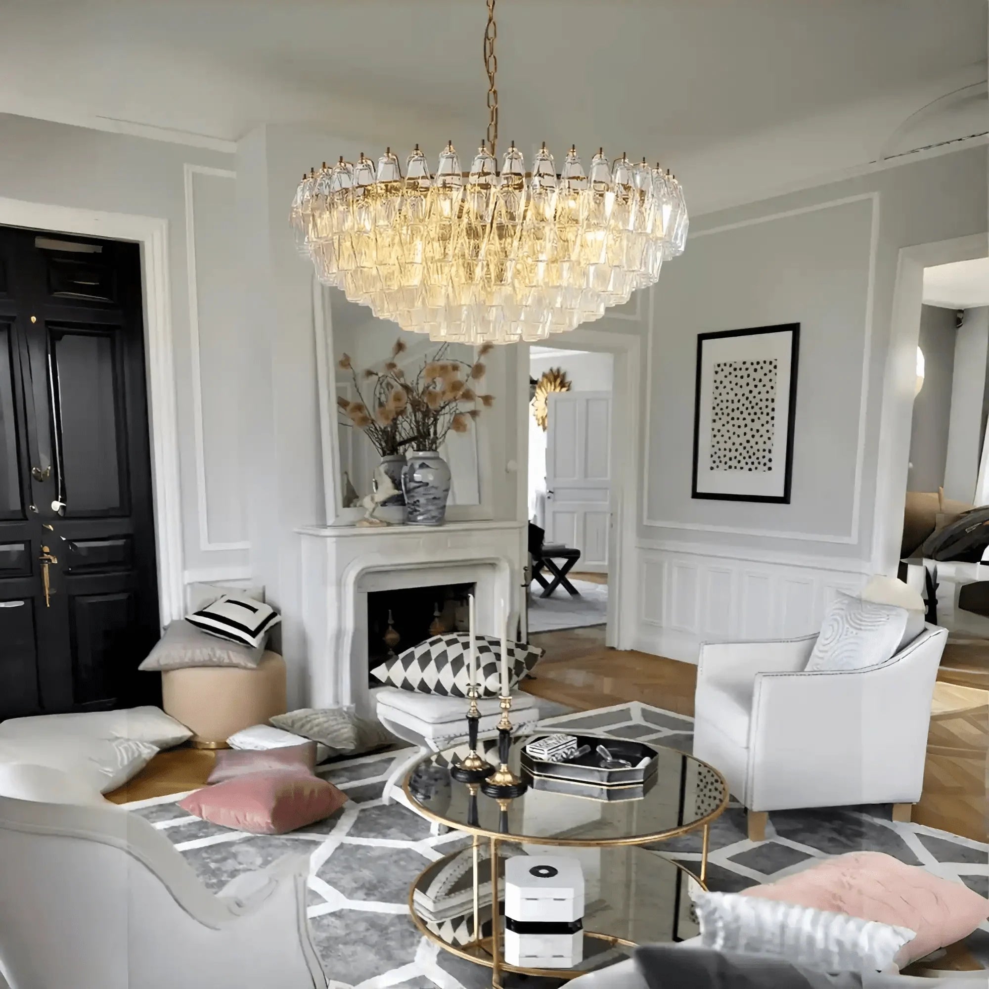 Hand Blown Tier Glass Large Murano Chandelier 24"31"40" - D60*H30CM/D23.62"*H11.81"Warm Light (3000K)ClearJoyfuzzy