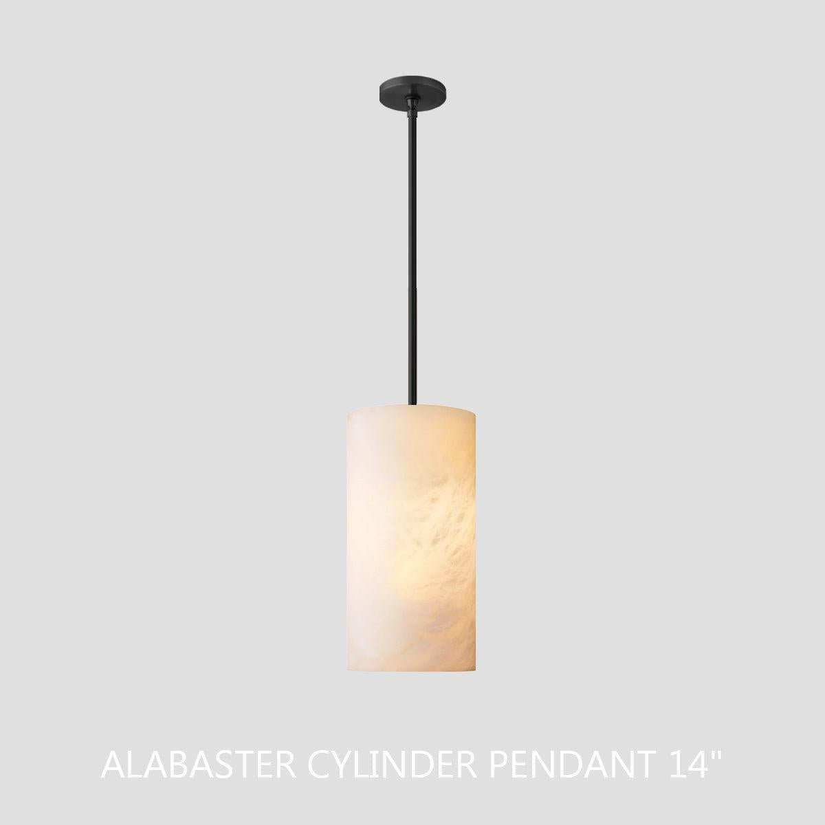 Hand Carved Alabaster Cylinder Pendent - Brushed Nickel9''Joyfuzzy