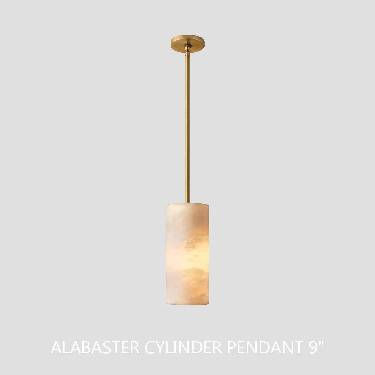 Hand Carved Alabaster Cylinder Pendent - Brushed Nickel9''Joyfuzzy