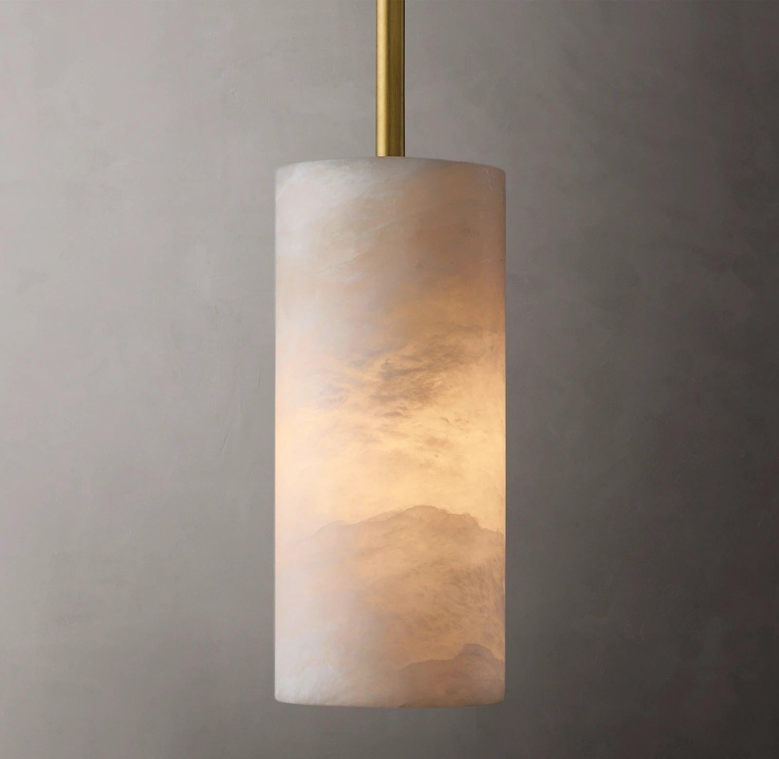 Hand Carved Alabaster Cylinder Pendent - Brushed Nickel9''Joyfuzzy
