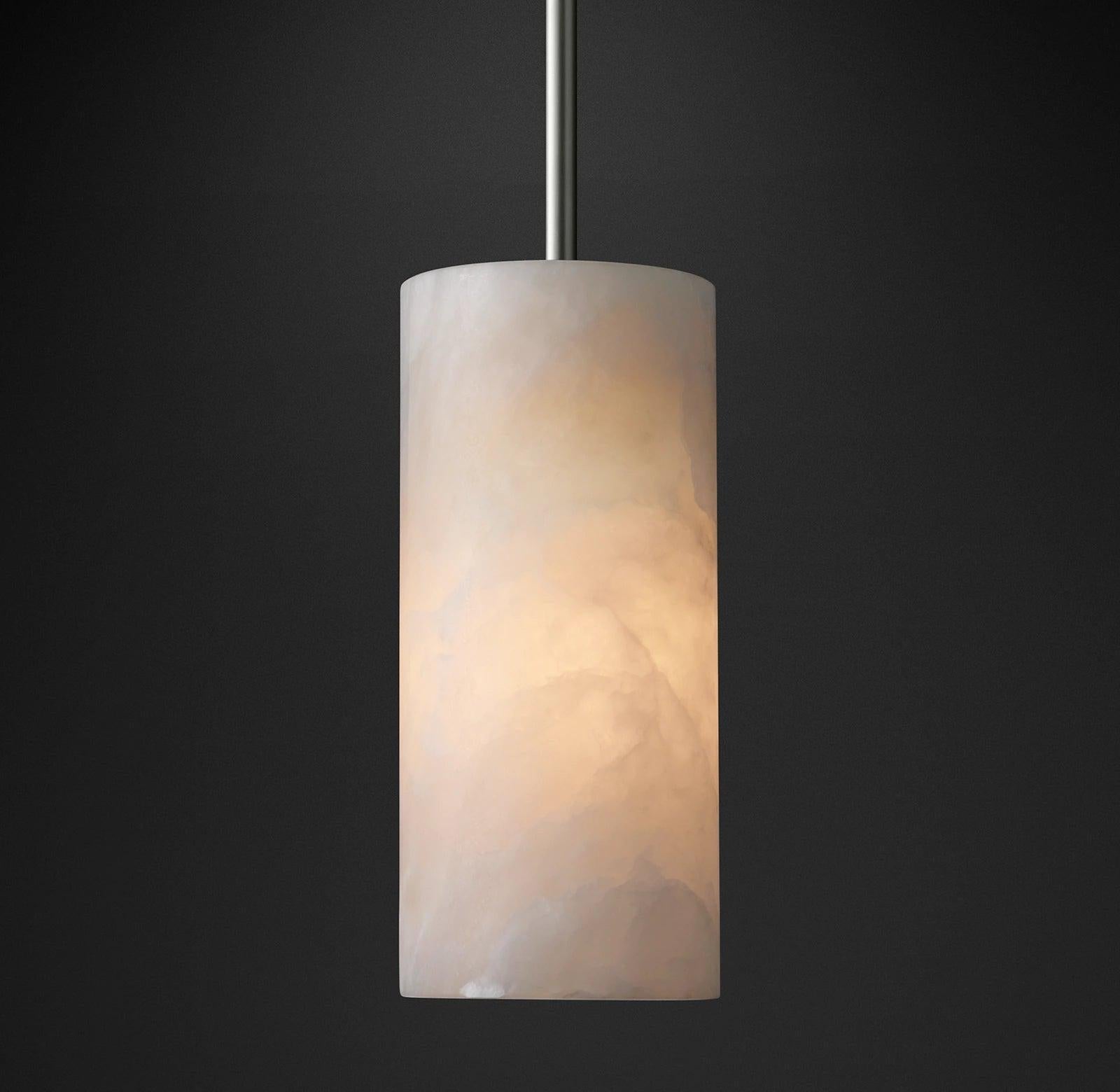 Hand Carved Alabaster Cylinder Pendent - Brushed Nickel9''Joyfuzzy