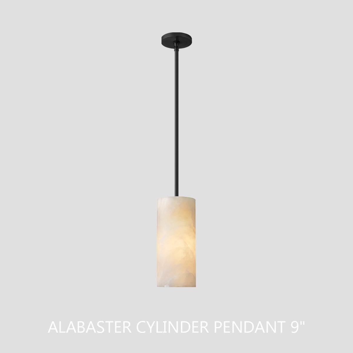 Hand Carved Alabaster Cylinder Pendent - Brushed Nickel9''Joyfuzzy