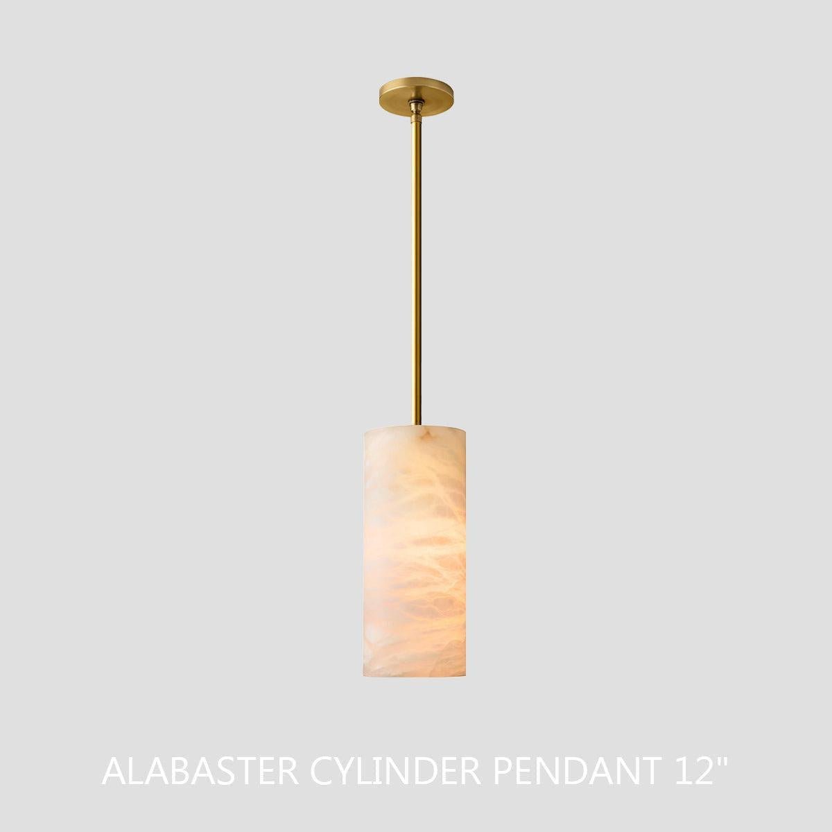 Hand Carved Alabaster Cylinder Pendent - Brushed Nickel9''Joyfuzzy