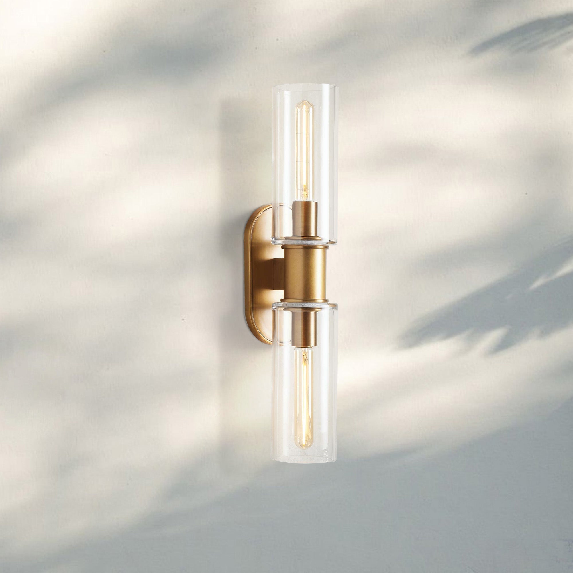 Harline Clear Glass 2 - Light Wall Sconce - BrassJoyfuzzy