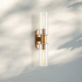 Harline Clear Glass 2 - Light Wall Sconce - BrassJoyfuzzy