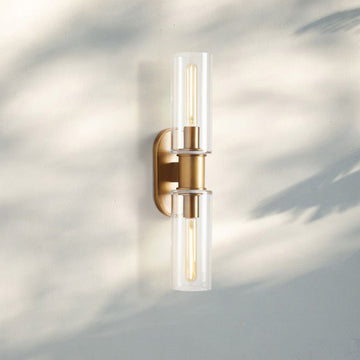 Harline Clear Glass 2 - Light Wall Sconce - BrassJoyfuzzy