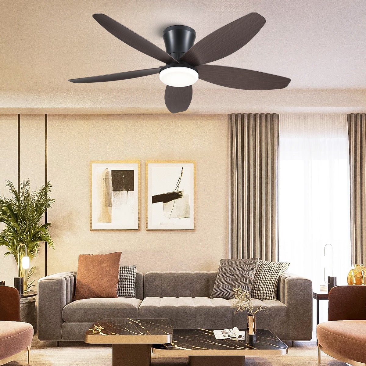 Indoor/Outdoor Recessed Black Ceiling Fan Light - Joyfuzzy