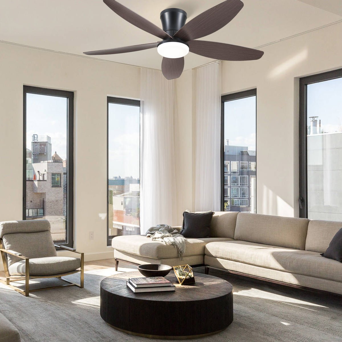 Indoor/Outdoor Recessed Black Ceiling Fan Light - Joyfuzzy
