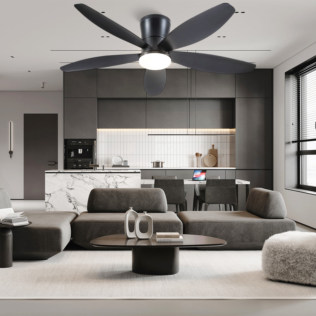 Indoor/Outdoor Recessed Black Ceiling Fan Light-ceiling light-Joyfuzzy