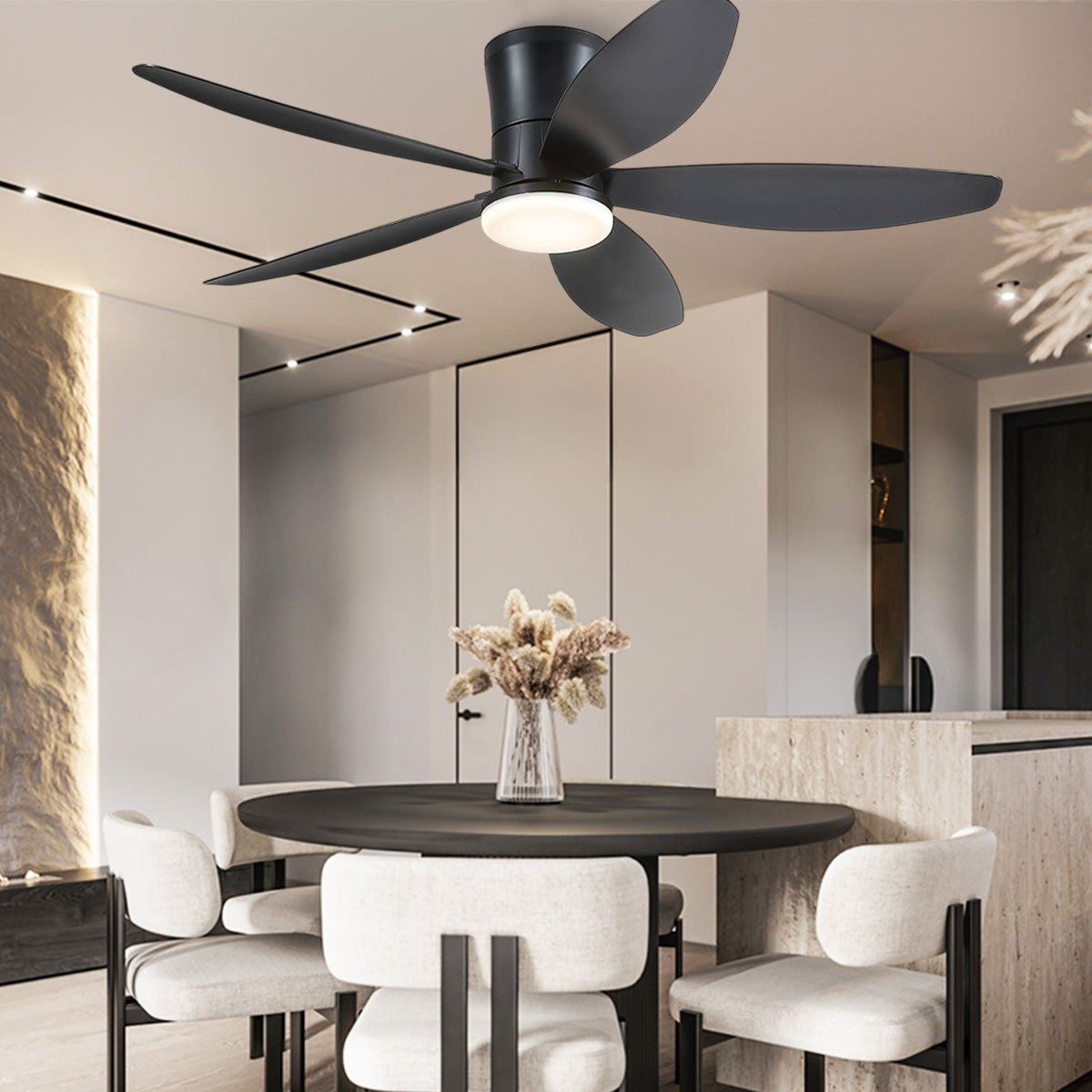 Indoor/Outdoor Recessed Black Ceiling Fan Light-ceiling light-Joyfuzzy