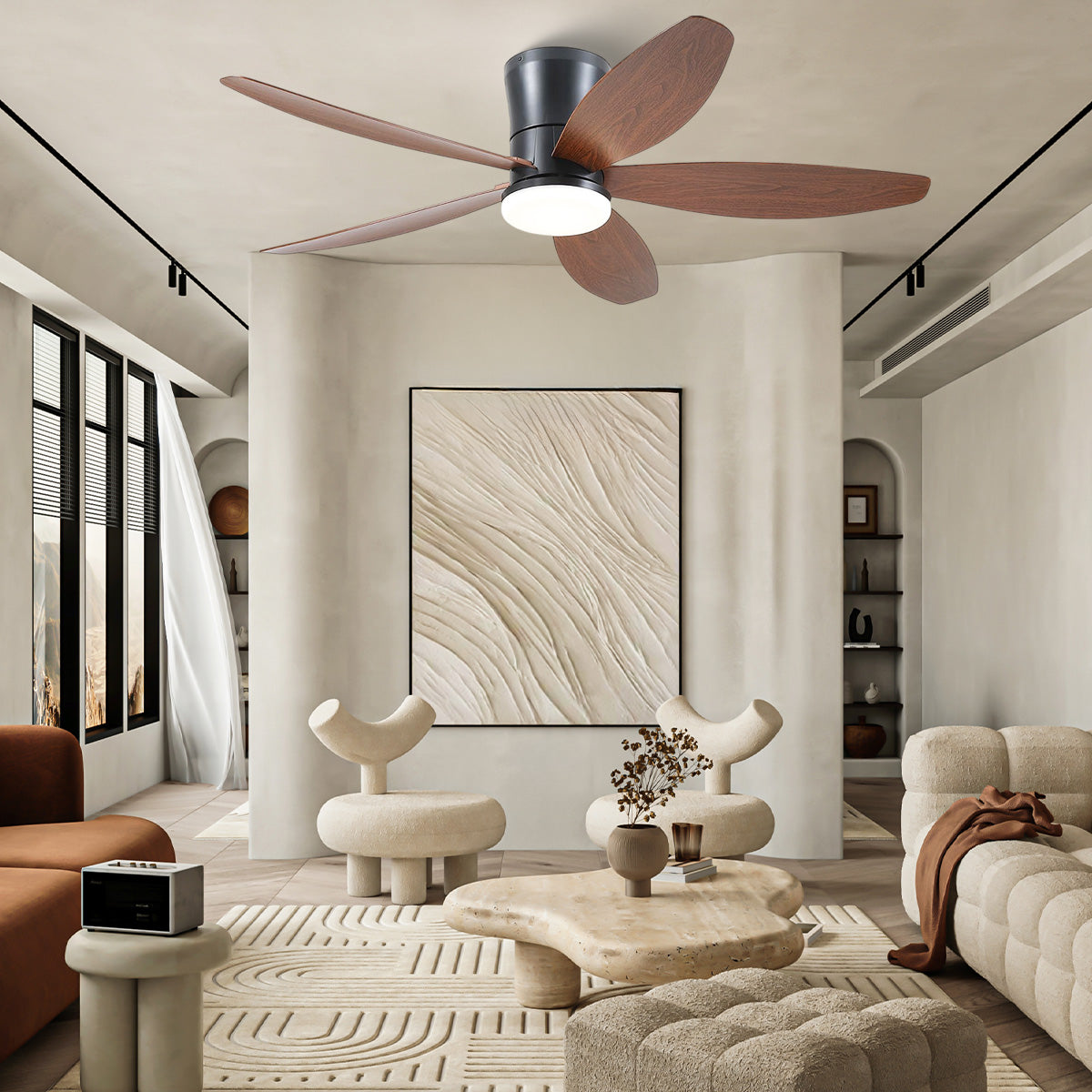 Indoor/Outdoor Recessed Black Ceiling Fan Light-ceiling light-Joyfuzzy