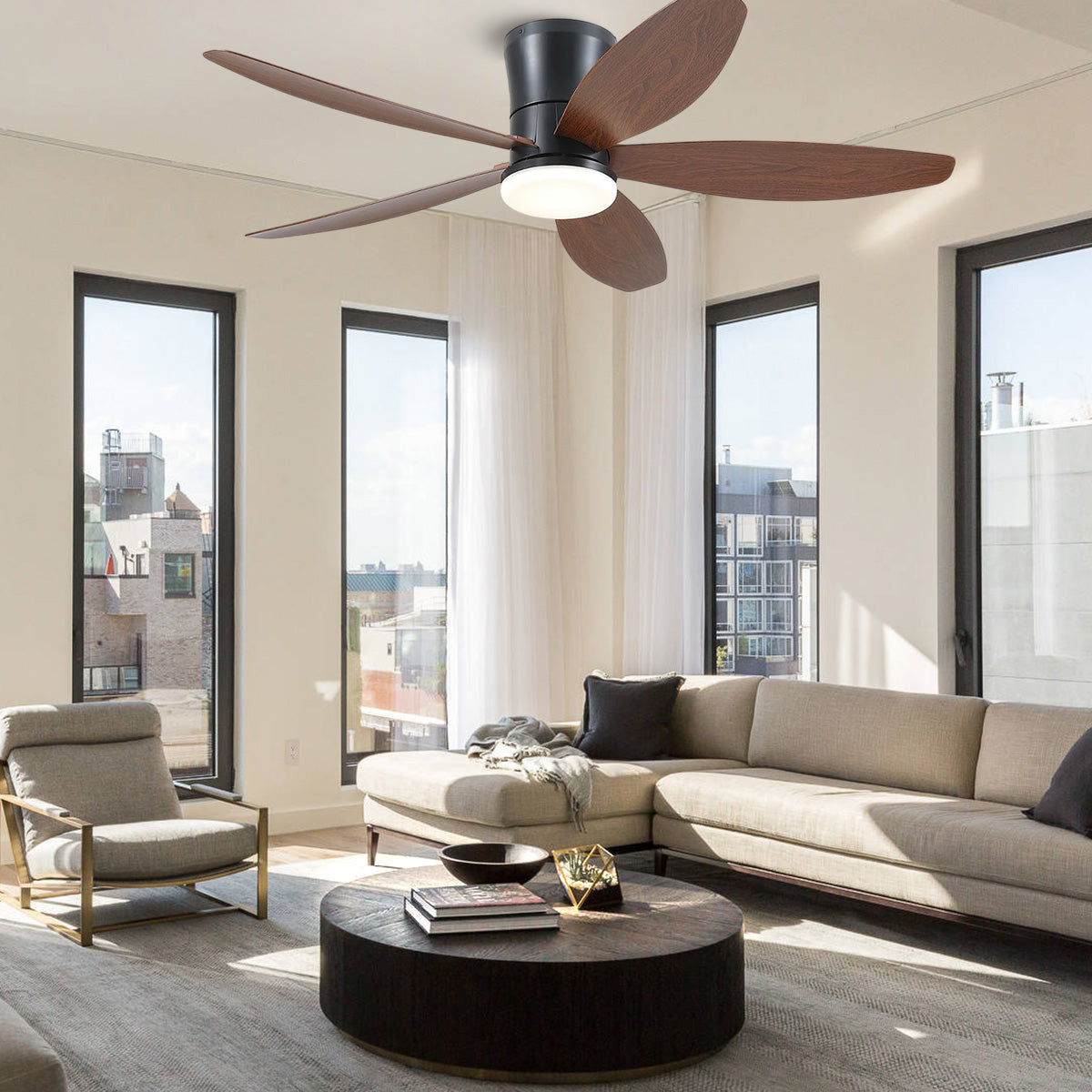 Indoor/Outdoor Recessed Black Ceiling Fan Light-ceiling light-Joyfuzzy
