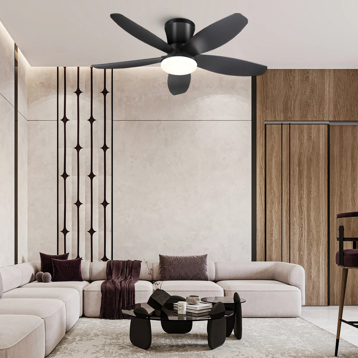 Indoor/Outdoor Recessed Black Ceiling Fan Light-ceiling light-Joyfuzzy