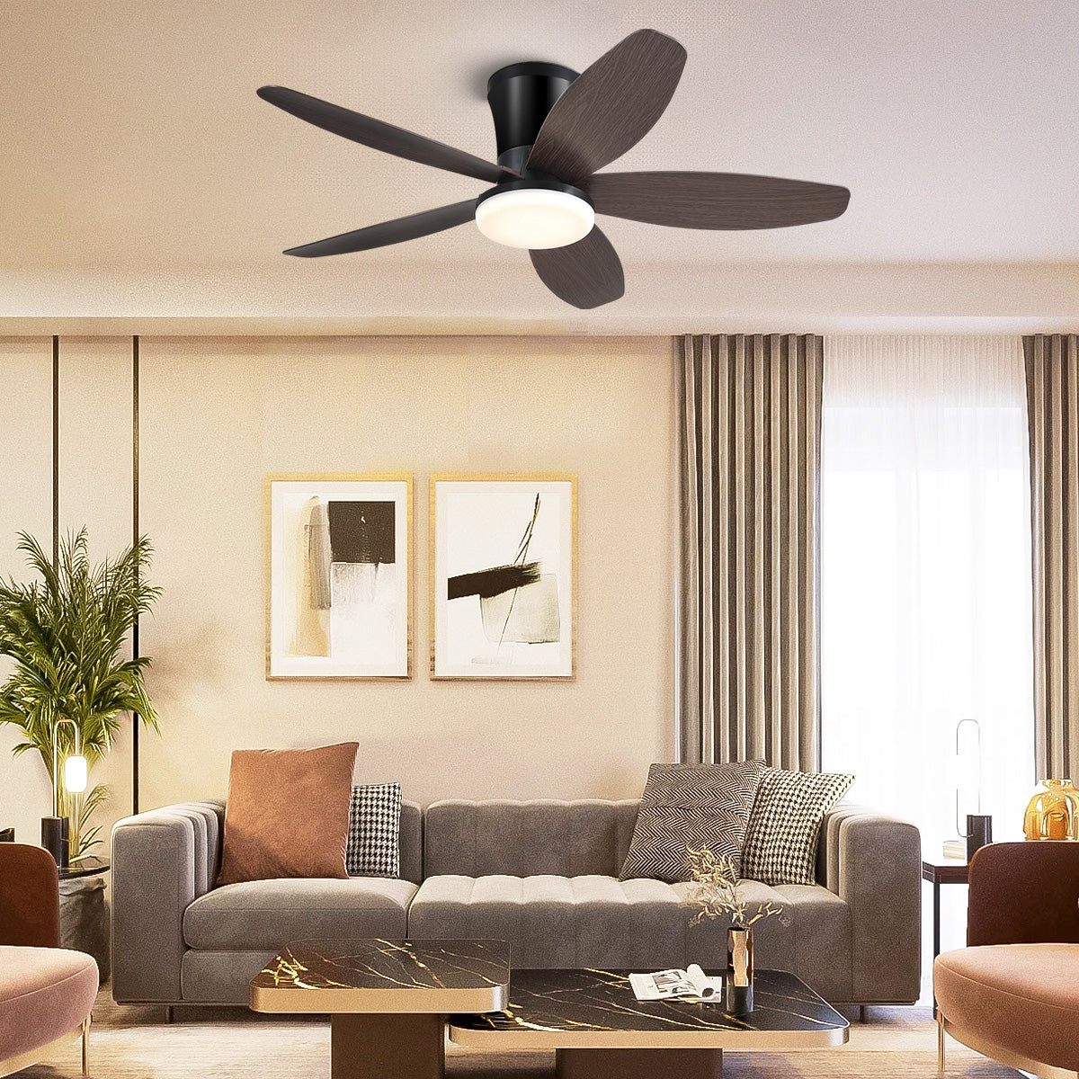 Indoor/Outdoor Recessed Black Ceiling Fan Light-ceiling light-Joyfuzzy