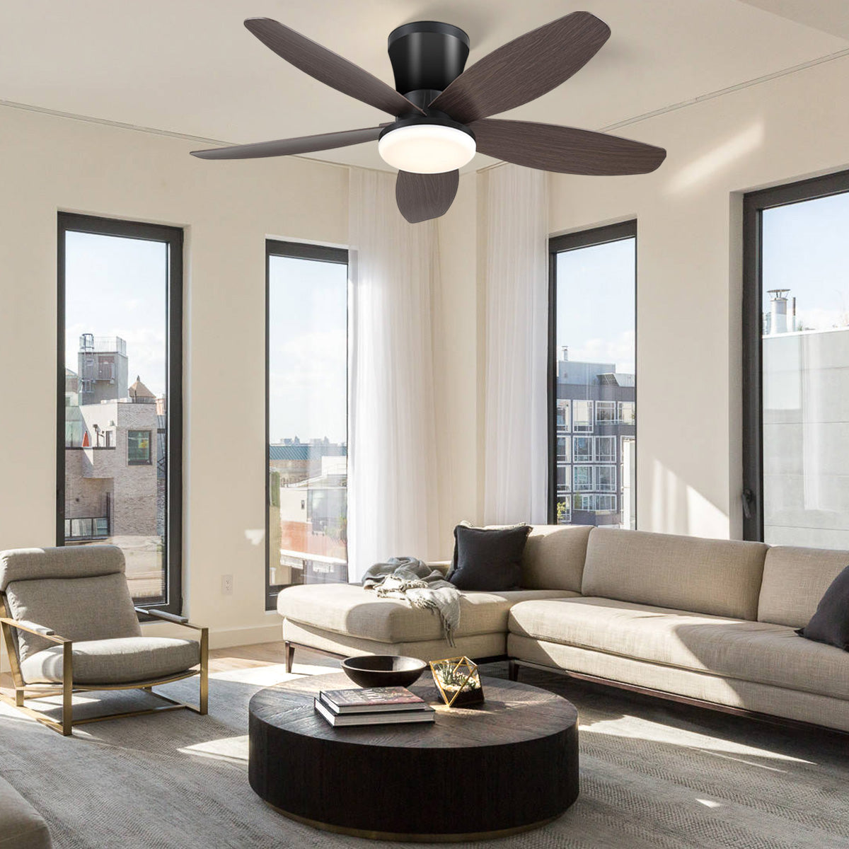 Indoor/Outdoor Recessed Black Ceiling Fan Light-ceiling light-Joyfuzzy