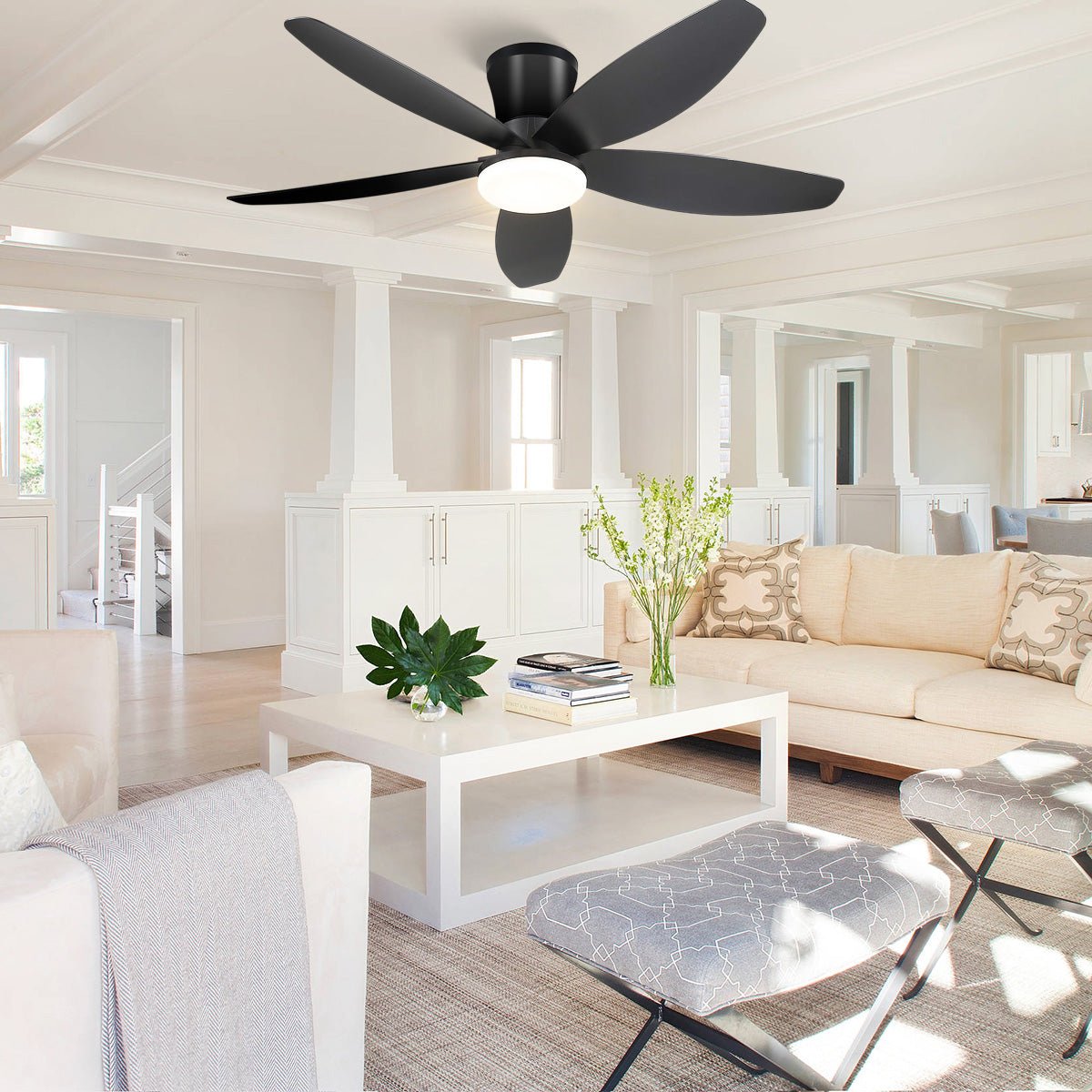 Indoor/Outdoor Recessed Black Ceiling Fan Light - Joyfuzzy