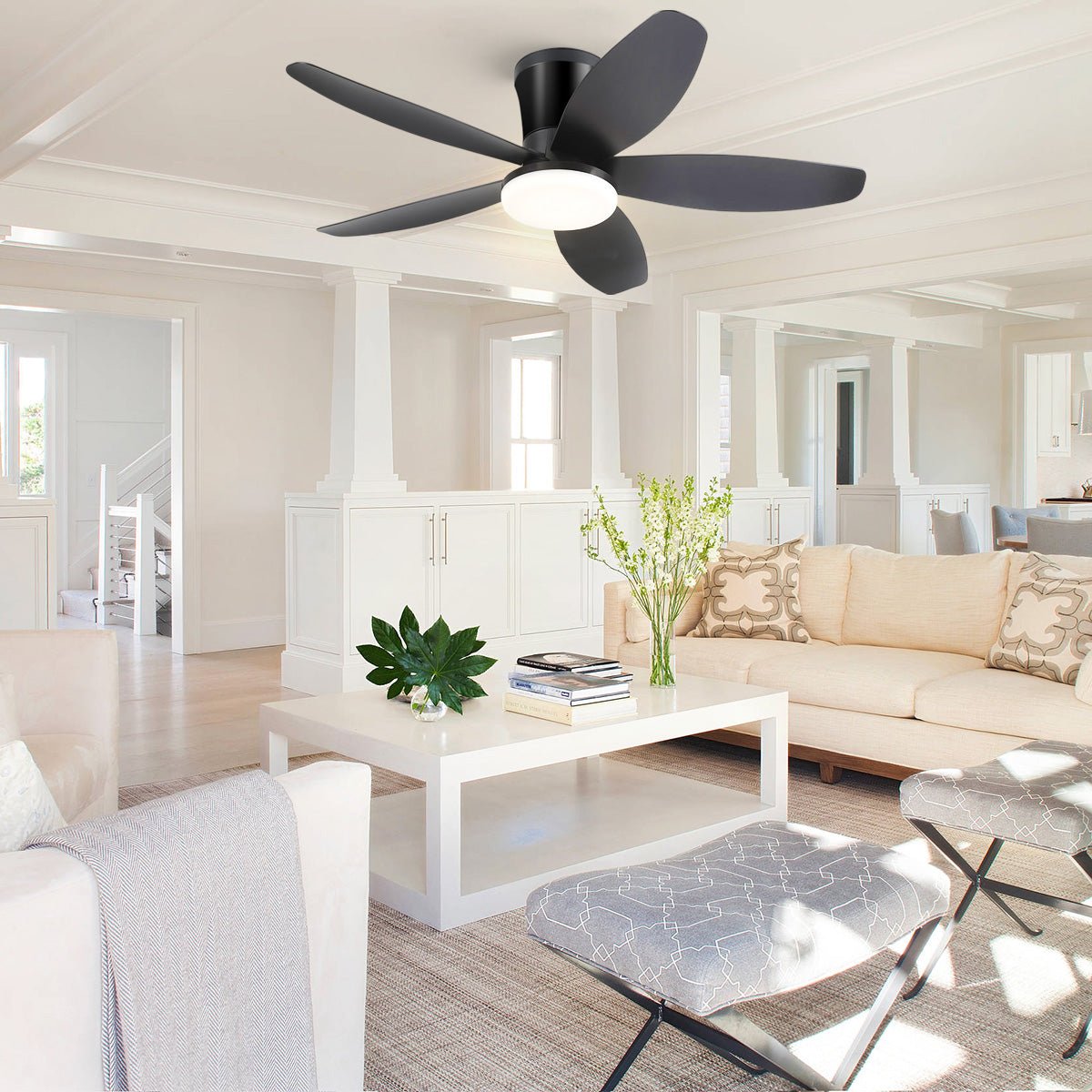 Indoor/Outdoor Recessed Black Ceiling Fan Light - Joyfuzzy