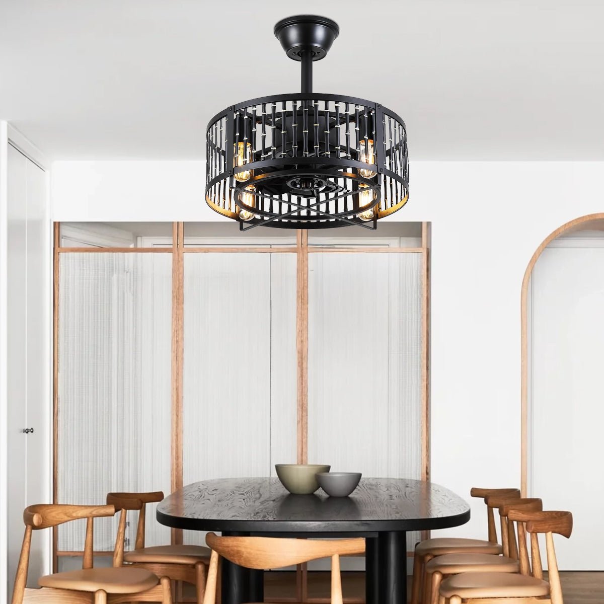 Industrial Black Cage Ceiling Fan Light 18" - Joyfuzzy