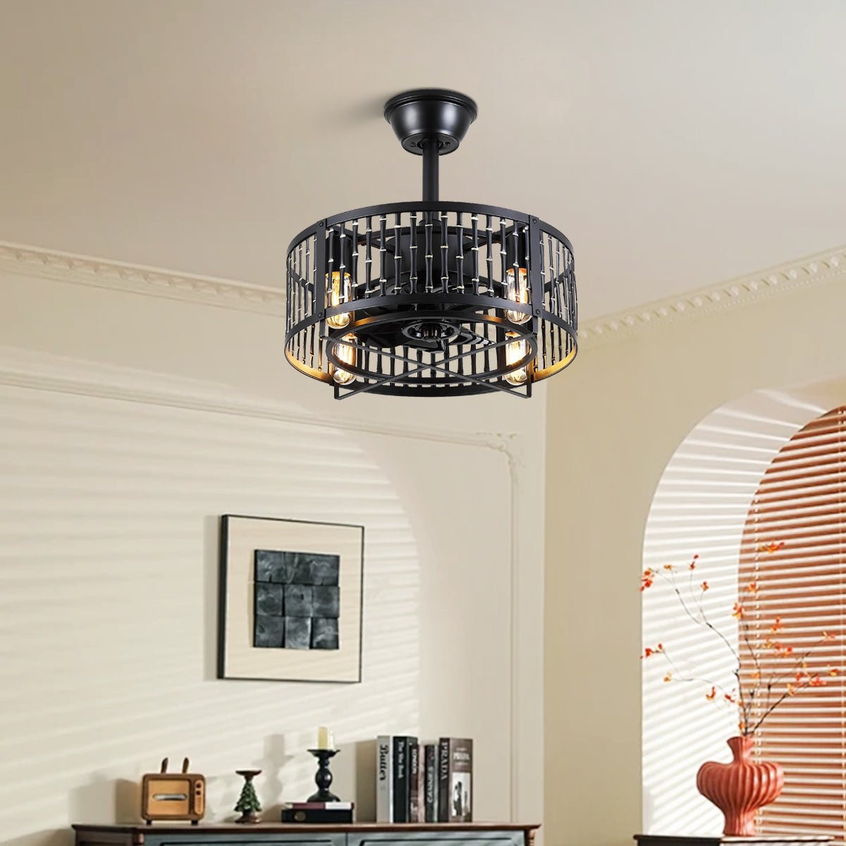 Industrial Black Cage Ceiling Fan Light 18" - Joyfuzzy