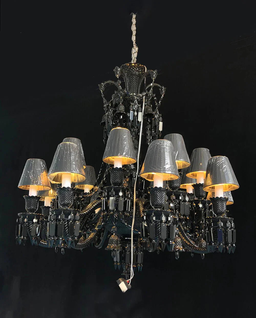 Inspired 18 Lights Black Chandelier Lustre Crystal Lighting with Lampshades - Joyfuzzy