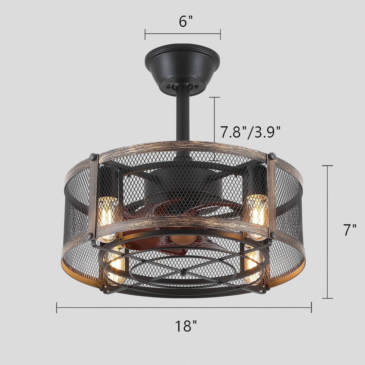 Iron Cage Country Wood Grain Black Ceiling Fan Light 18" - Joyfuzzy