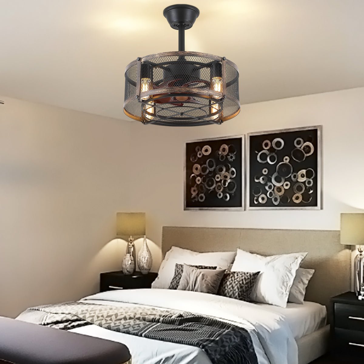 Iron Cage Country Wood Grain Black Ceiling Fan Light 18" - Joyfuzzy