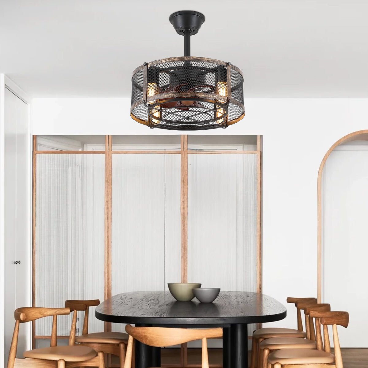 Iron Cage Country Wood Grain Black Ceiling Fan Light 18" - Joyfuzzy