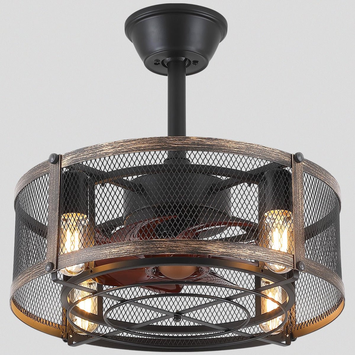 Iron Cage Country Wood Grain Black Ceiling Fan Light 18" - Joyfuzzy