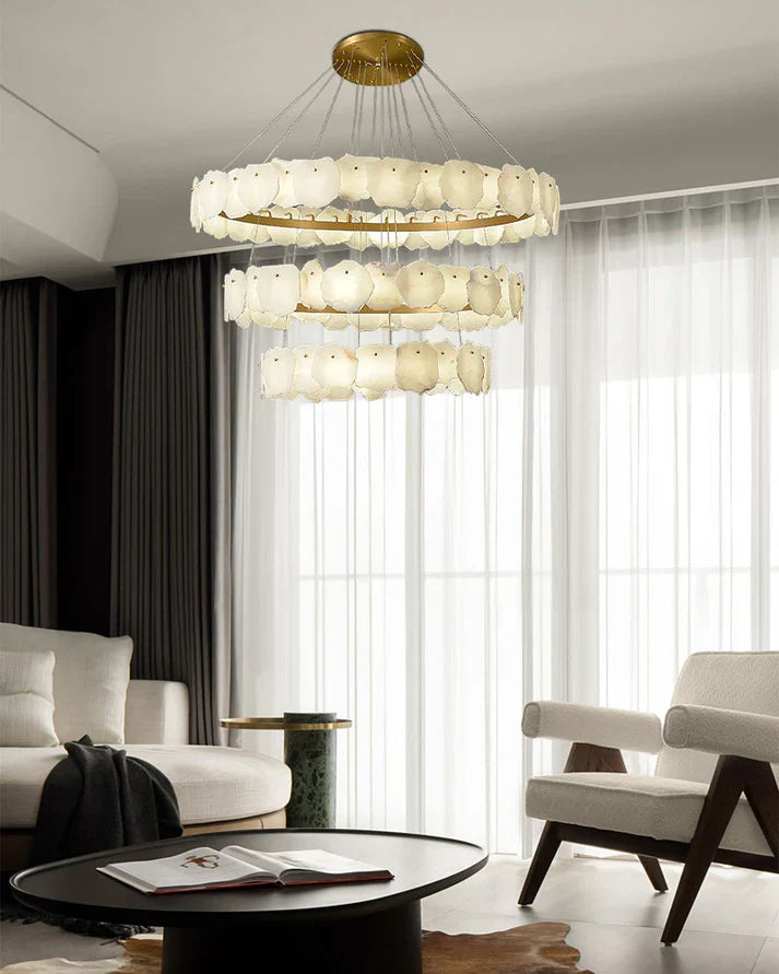 Irregular Alabaster Multi-Layered Round Chandelier-Chandelier-Joyfuzzy-D60+D80+D100CM-Joyfuzzy