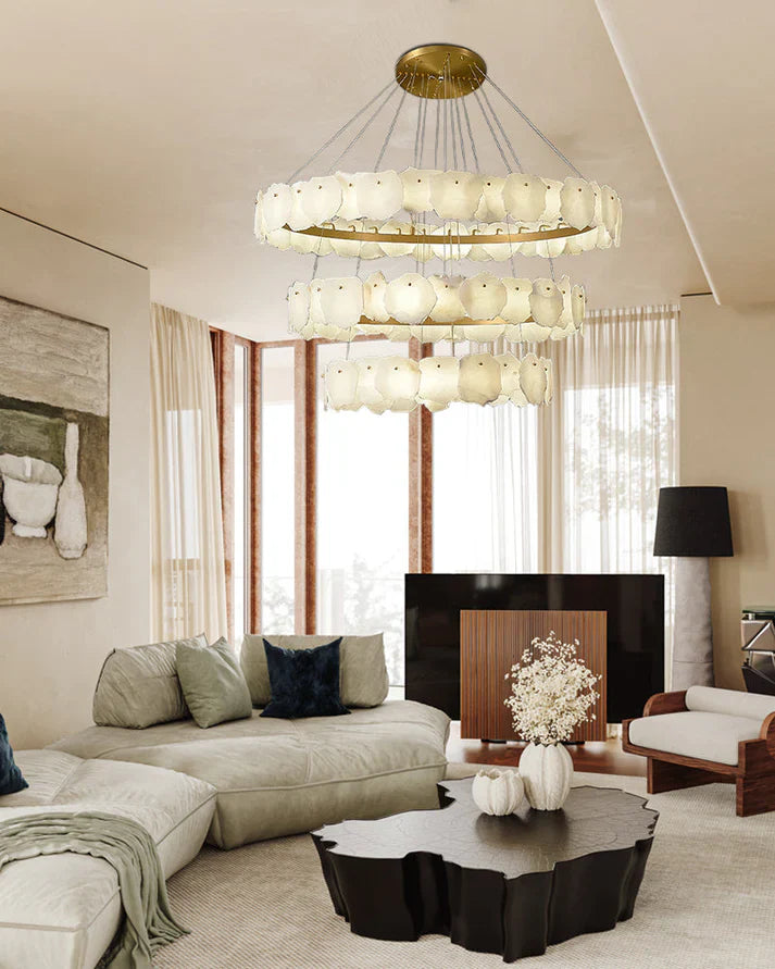 Irregular Alabaster Multi-Layered Round Chandelier-Chandelier-Joyfuzzy-D60+D80CM-Joyfuzzy