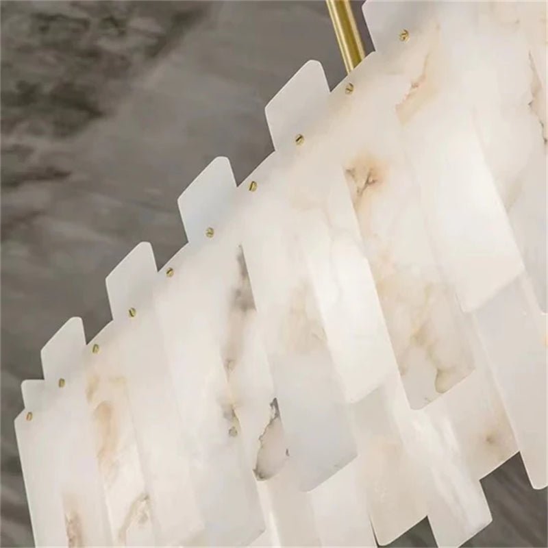 Jean Modern Marble Alabaster Linear Chandelier Over Dining Table - Joyfuzzy
