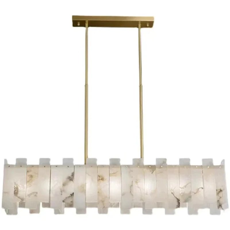 Jean Modern Marble Alabaster Linear Chandelier Over Dining Table - Joyfuzzy