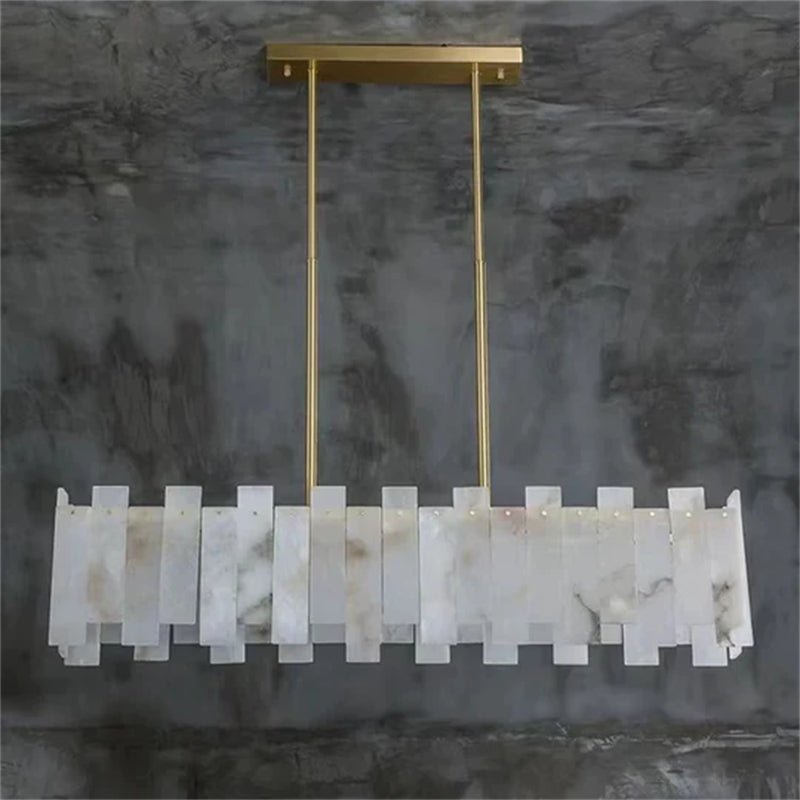 Jean Modern Marble Alabaster Linear Chandelier Over Dining Table - Joyfuzzy