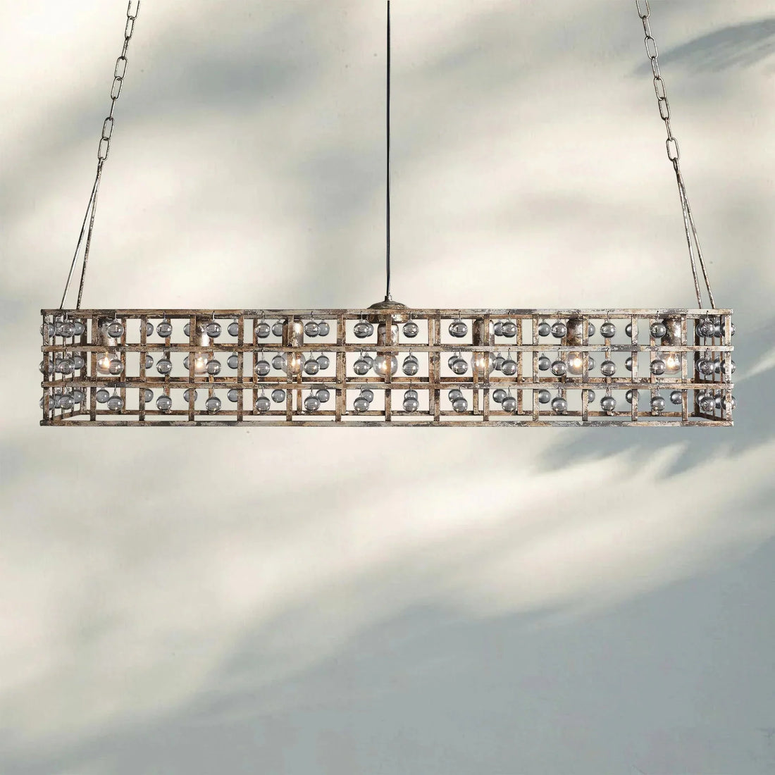 La Caged Rectangular Chandelier 7 - Light - Silver ClayJoyfuzzy