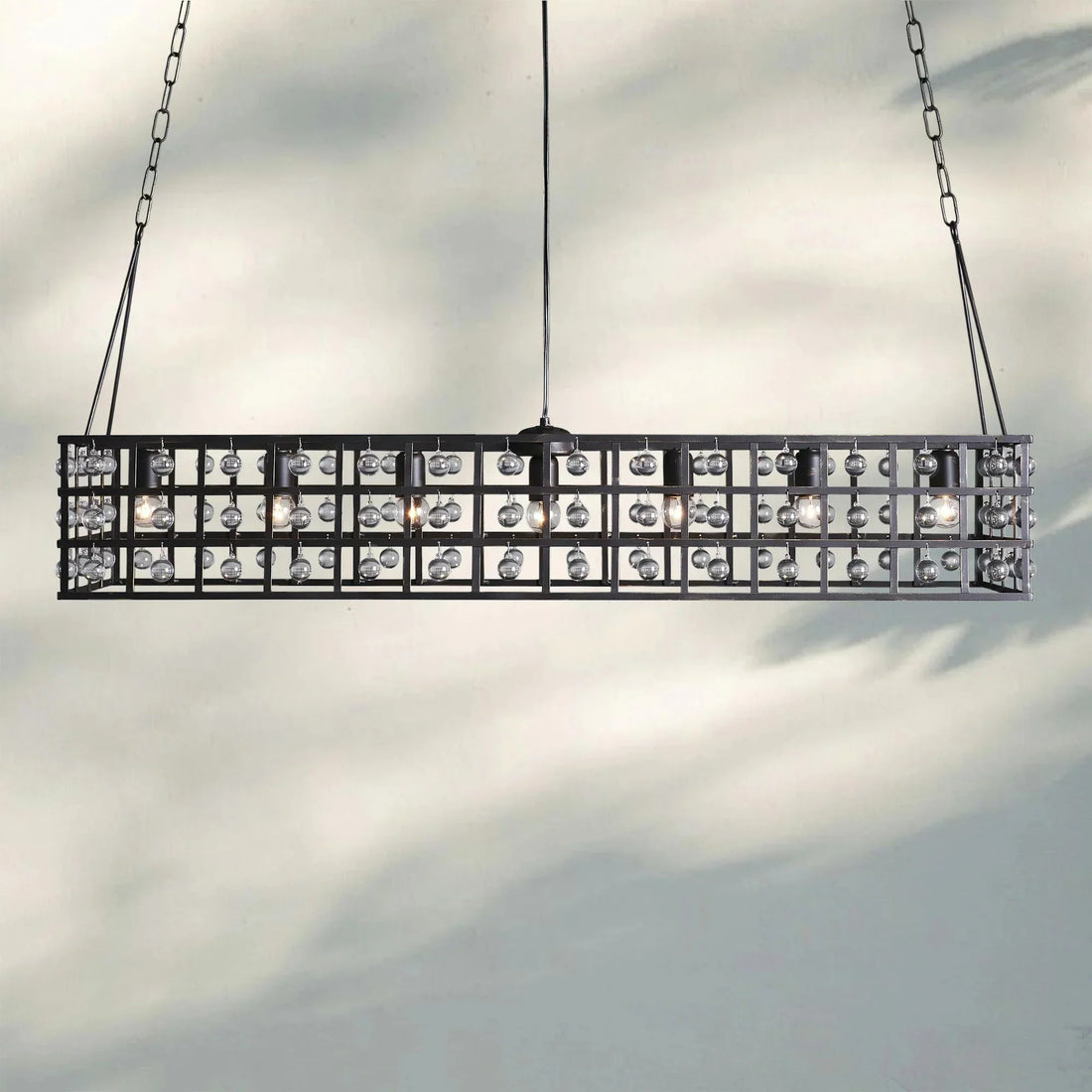 La Caged Rectangular Chandelier 7 - Light - Silver ClayJoyfuzzy