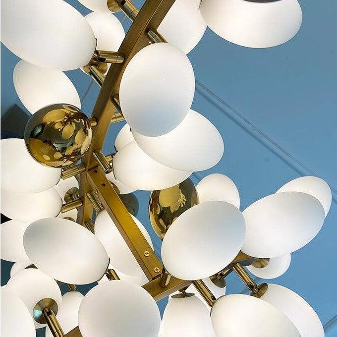 Large Branch Copper Chandelier with Grape Shape Bulbs Unique and Creative Light Fixture for Staircase/ Duplex/ High Ceiling Living Room/ Restaurant - H 78.7" * D 29.5"Warm LightJoyfuzzy