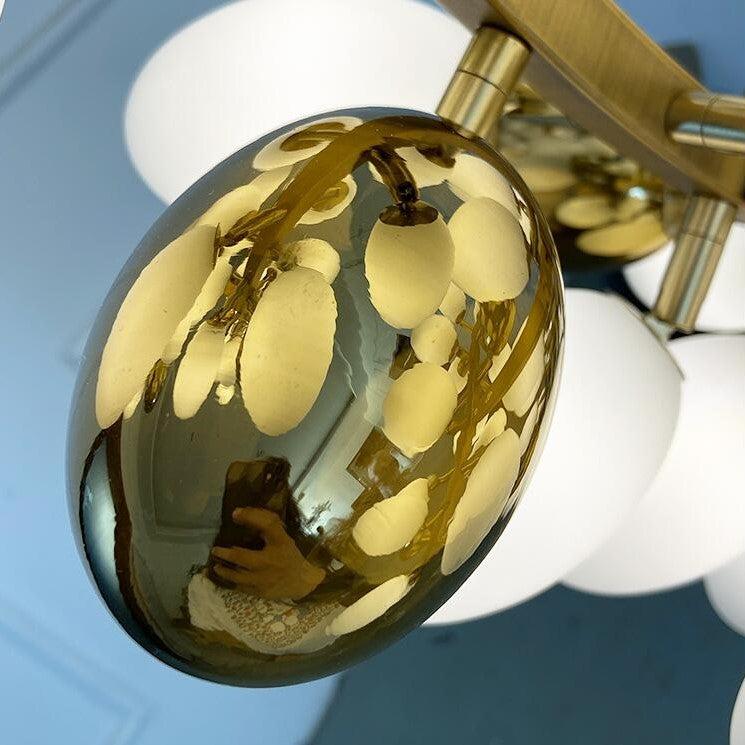 Large Branch Copper Chandelier with Grape Shape Bulbs Unique and Creative Light Fixture for Staircase/ Duplex/ High Ceiling Living Room/ Restaurant - H 78.7" * D 29.5"Warm LightJoyfuzzy