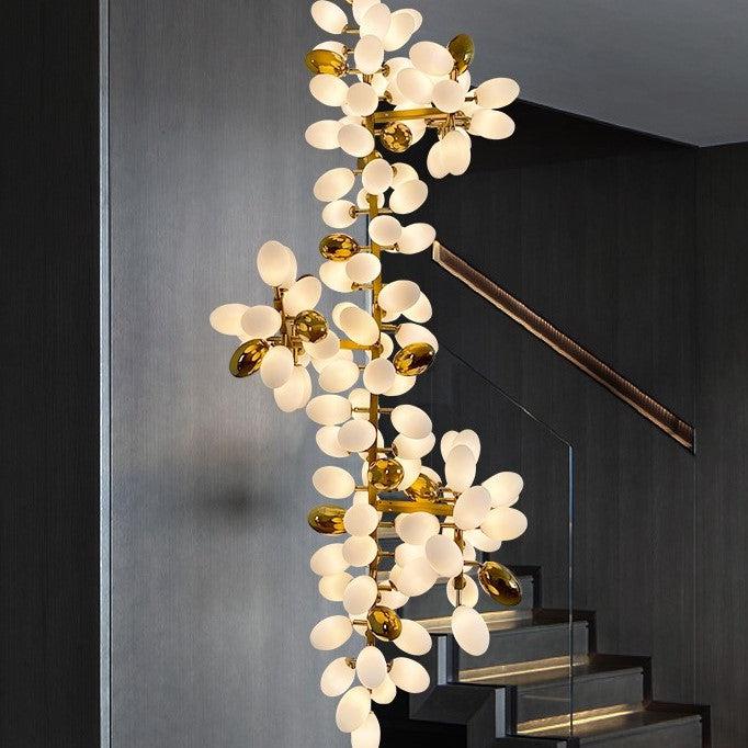 Large Branch Copper Chandelier with Grape Shape Bulbs Unique and Creative Light Fixture for Staircase/ Duplex/ High Ceiling Living Room/ Restaurant - H 118.1" * D 29.5"Warm LightJoyfuzzy